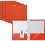 Better Office Products 2 Pocket Glossy Orange Paper Folders with Prongs, 25 Pack, Letter Size, High Gloss Orange Paper Portfolios with 3 Metal Prong Fasteners, Box of 25