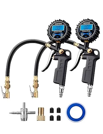 AstroAI Digital Tire Pressure Gauge with Inflator, 250 PSI Air Chuck & Compressor Accessories Heavy Duty with Quick Connect Coupler, 0.1 Display Resolution, Car Accessories, 2pack