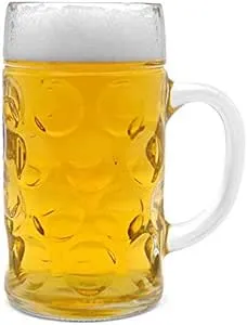 Home to Table Oktoberfest Large 44 Oz Dimpled Glass Jumbo Beer Mug With Handle Glass Steins, Perfect For Coffee/Tea Glass, Everyday Drinking Glasses, Cocktail Glasses