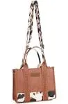 Women's Wrangler Cow Print Concealed Carry Tote/Crossbody Brown