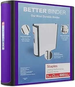 Staples 895621 Better 3-Inch Slant D 3-Ring View Binder Purple (20246)