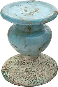 Creative Co-Op Small Distressed Blue Terracotta Pillar Candle Holder