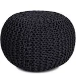 BIRDROCK HOME Round Pouf Ottoman | Cotton Braided Foot Stool with Bean Bag Filling | Boho Foot Rest for Living Room & Bedroom | Compact & Comfortable Seating, Lightweight & Soft | Charcoal