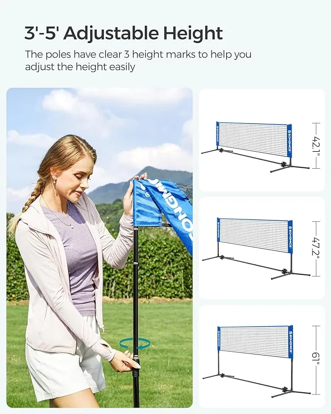 SONGMICS Badminton Net Set, Portable Sports Set for Badminton, Pickleball, Blue