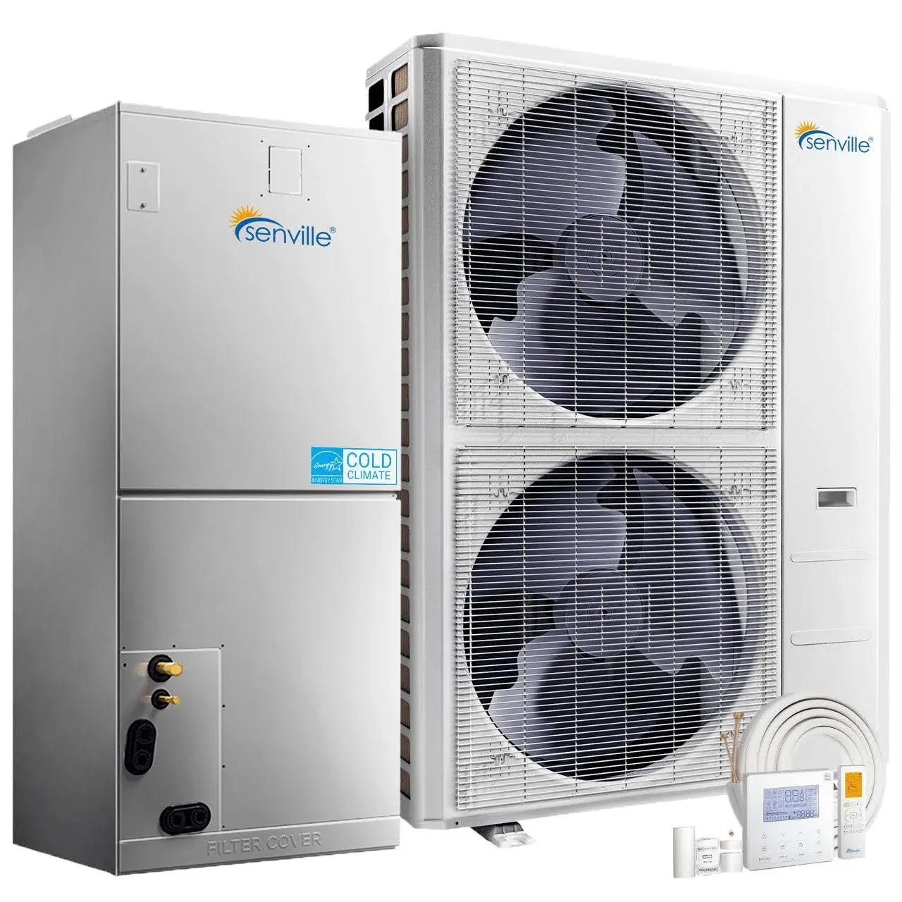 Senville 4 Ton Central Air Conditioner Heat Pump Split System, 48,000 BTU, Inverter, Variable Speed, 10Kw Aux, 208/230V