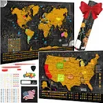 Scratch off World Map &amp; US Map-Durable 17X24” United States Map &amp; World Trave...