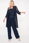 R&M Richards Womens Plus Sequined Lace Pant Suit Navy 16W