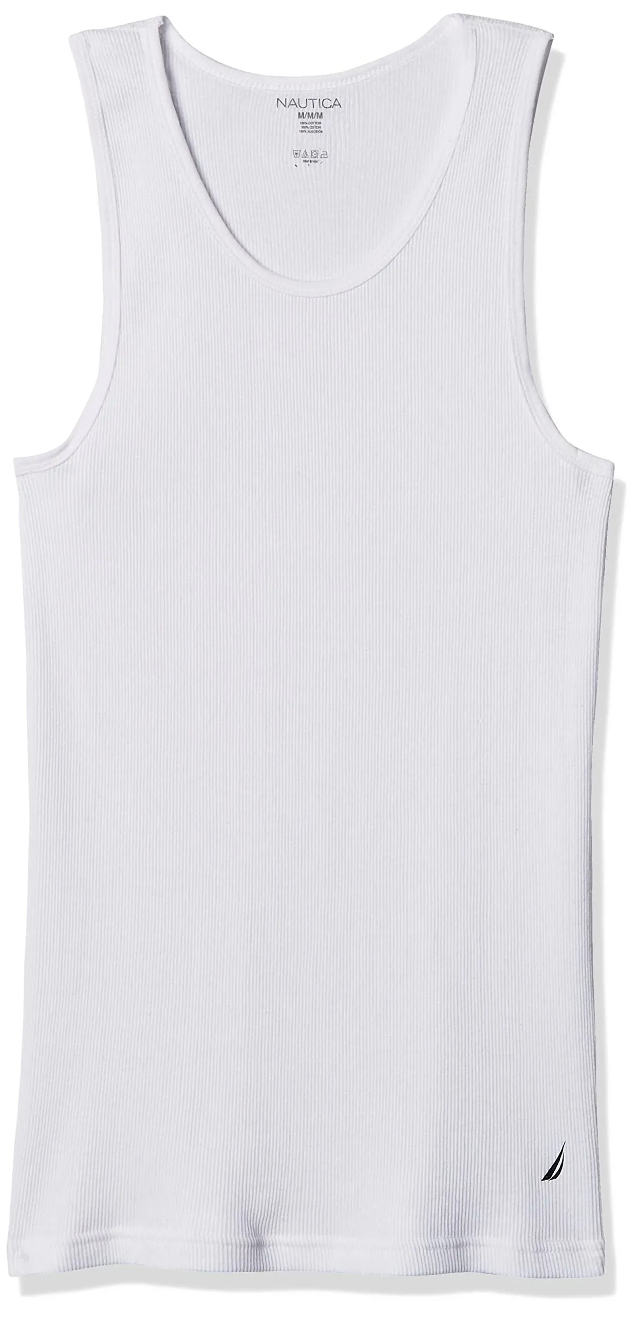 Nautica Men's 4 Pack Ribbed Cotton Tank, White, Small