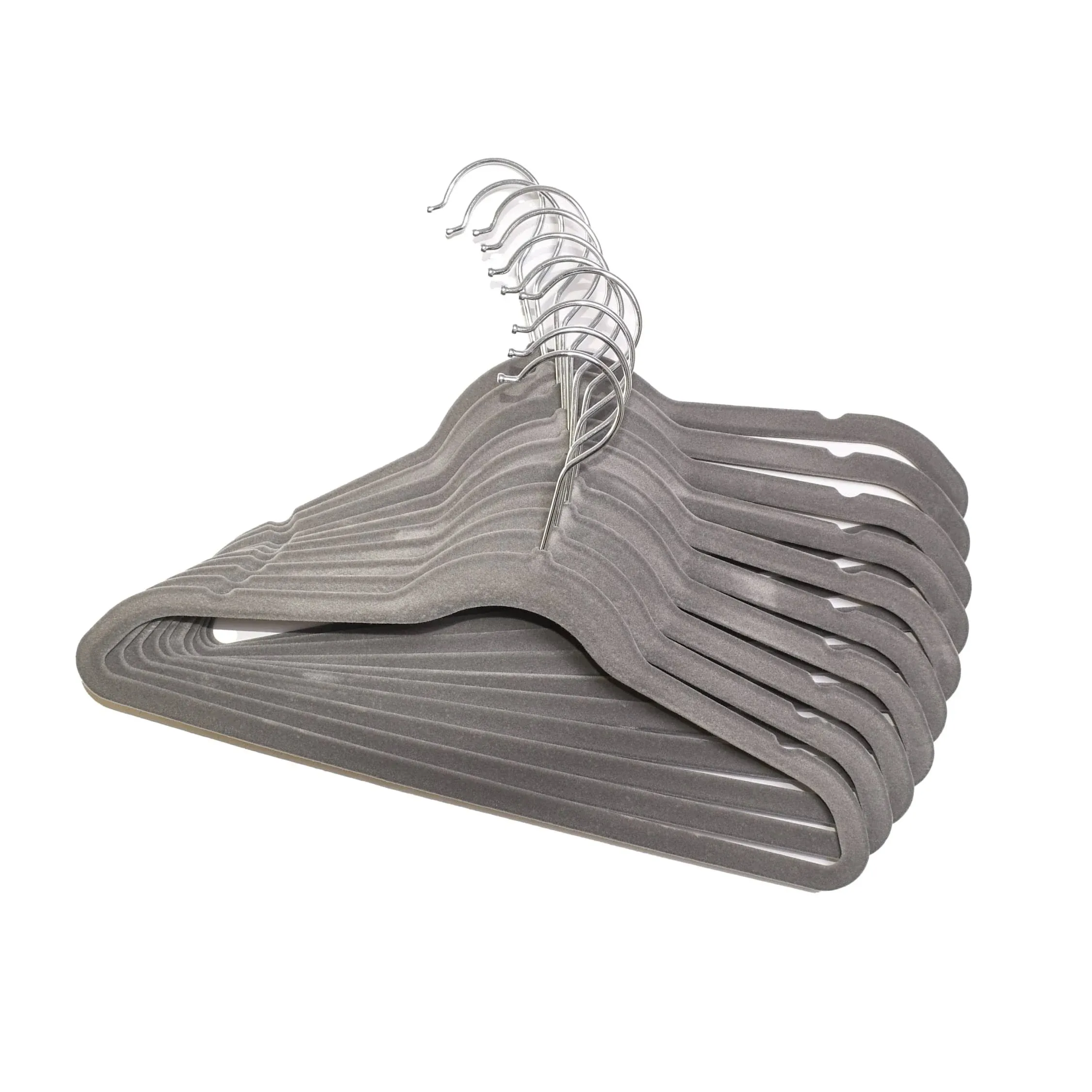 Velvet Adults Clothes Hangers. Non Slip with 360 Degrees Swivel Hook - 50 CT. - Grey