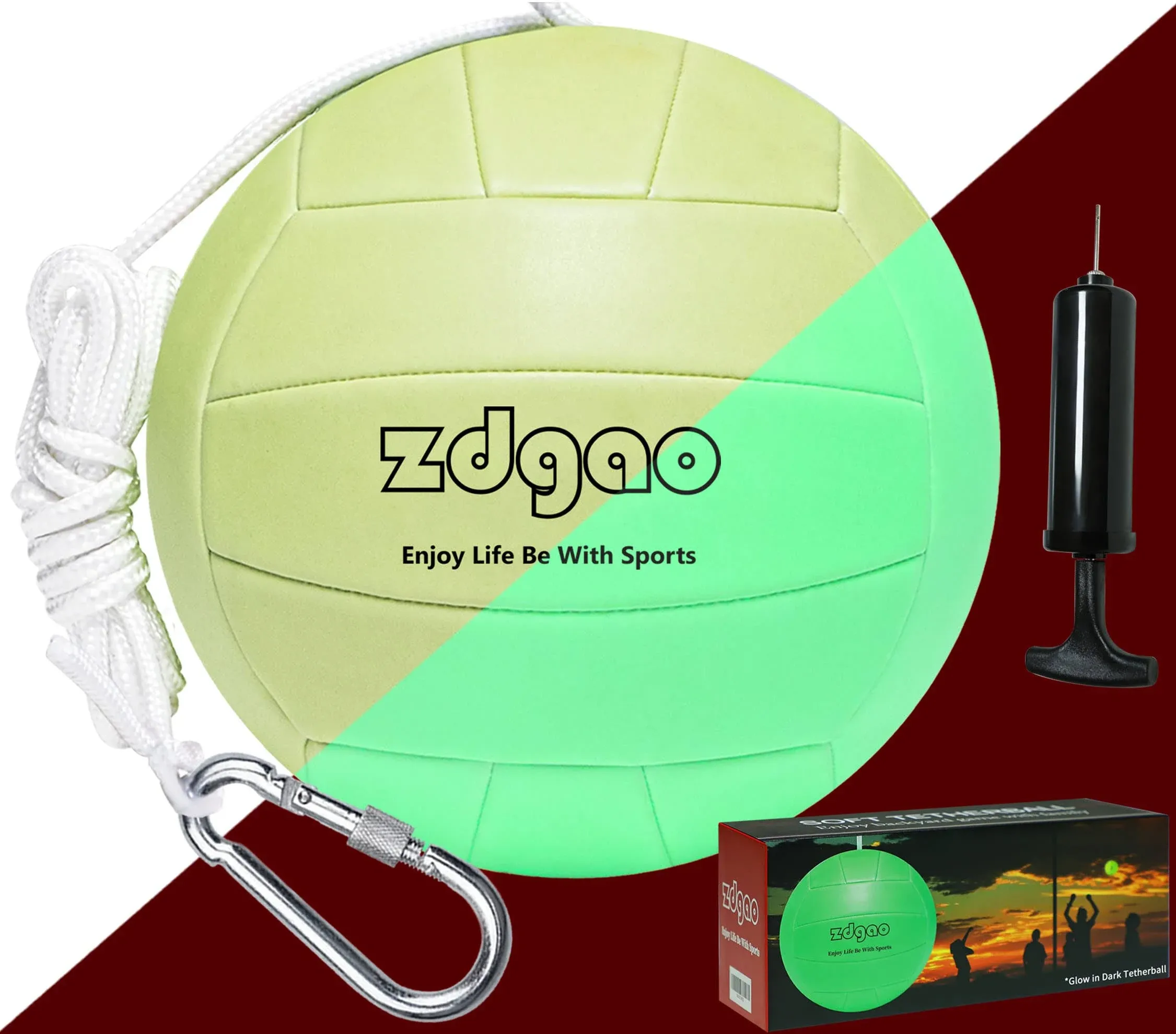 Glow in the Dark Replacement Tether Ball with Carabiner, Ball Pump with Needle f