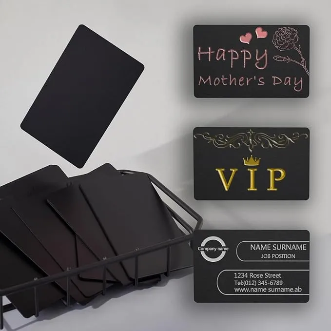 Thick Black Aluminum Metal Business Cards Anodized Aluminum 86 X 54 X 0.8mm 15 pcs Include Protector Sleeves(Frosted)