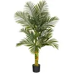 Nearly Natural Artificial Golden Cane Palm Tree 5-ft Double Stalk in Plastic Pot