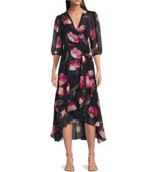 Calvin Klein Women's Maxi Chiffon Wrap Dress