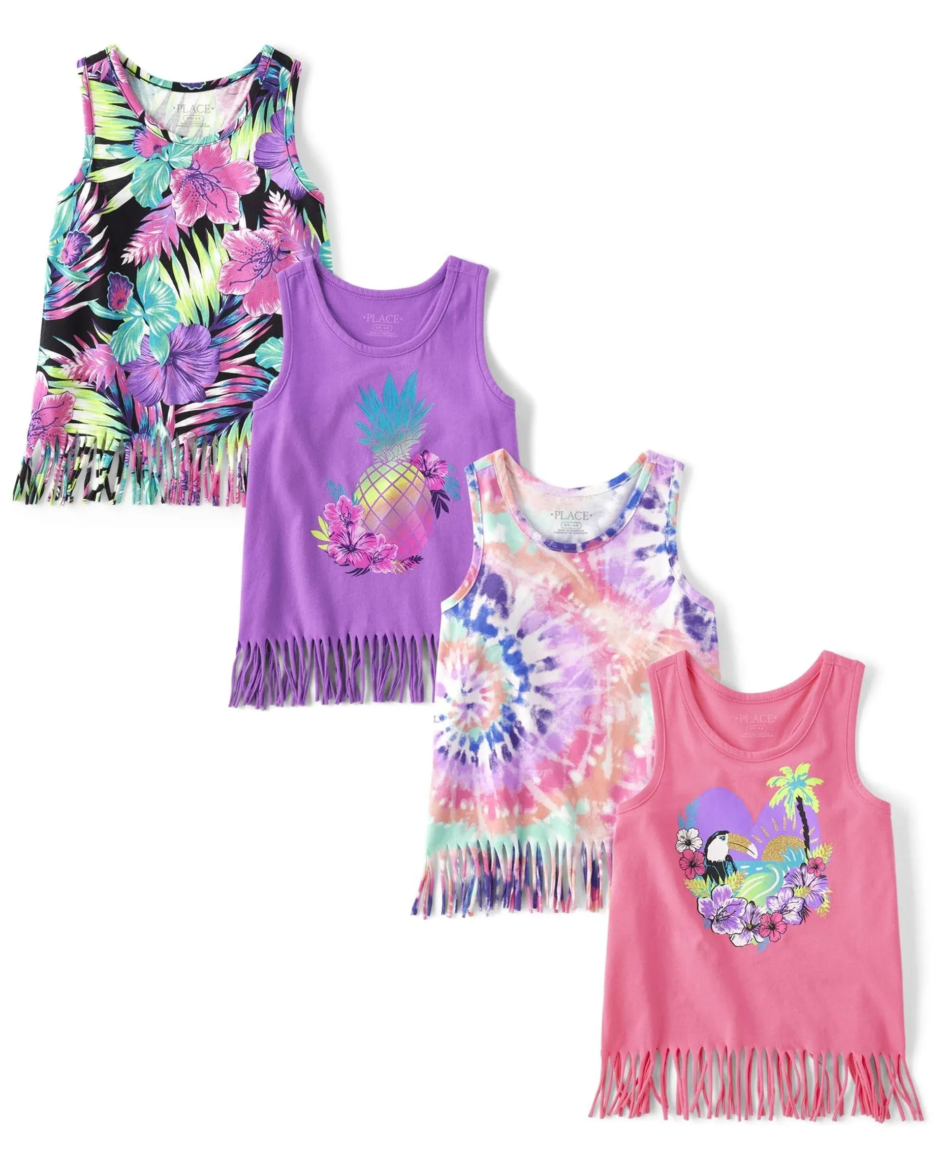 The Children's Place Girls' Graphic Fringe Tank Tops