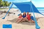 Beach Tent Sun Shelter Portable Sun Shade Canopy Awning with Sandbag 7.5X7.5 FT