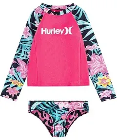 Hurley Girls' Long Sleeve Rash Guard 2-Piece Swimsuit