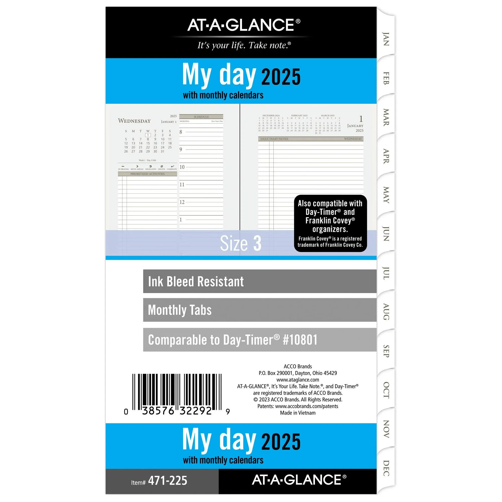 AT-A-GLANCE 2025 Daily Monthly Planner Two Page Per Day Refill Loose-Leaf