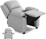 Kids Deluxe Headrest Recliner Sofa Chair with Storage Arms Gray