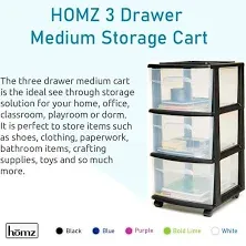 Homz Clear Plastic 3 Drawer Medium Home Storage Container Tower w/Wheels, Green