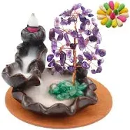 Dreamgirnh Ceramic Waterfall Incense Burner Money Tree Backflow Holder Healing Crystal Stone