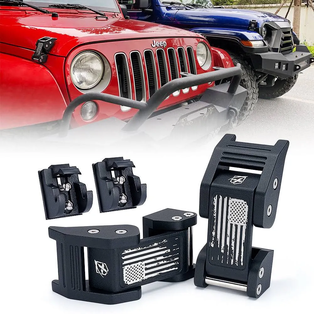 Hood Latches Catch Buckle Aluminum w/ USA Flag for 07-21 Jeep Wrangler JK JL JT