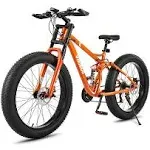 Viribus Fat Tire Bike Mens Mountain Bike Full Suspension 21 Speed Aluminium Alloy Frame 26\\" MTB Adu