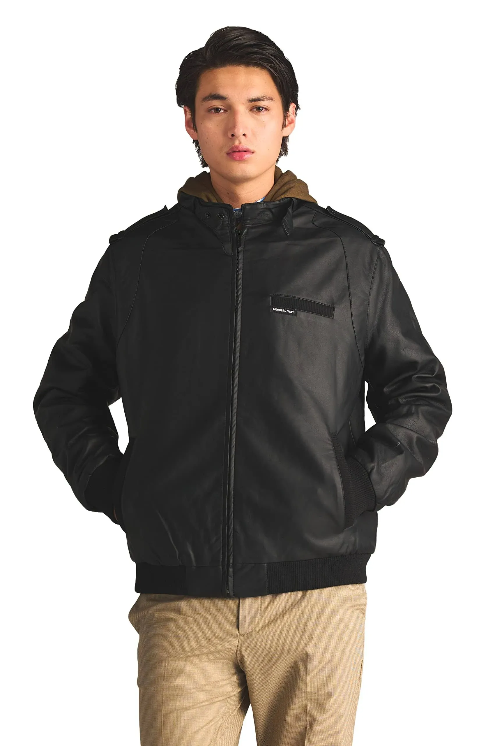 Members Only Men's Faux Leather Iconic Racer Jacket