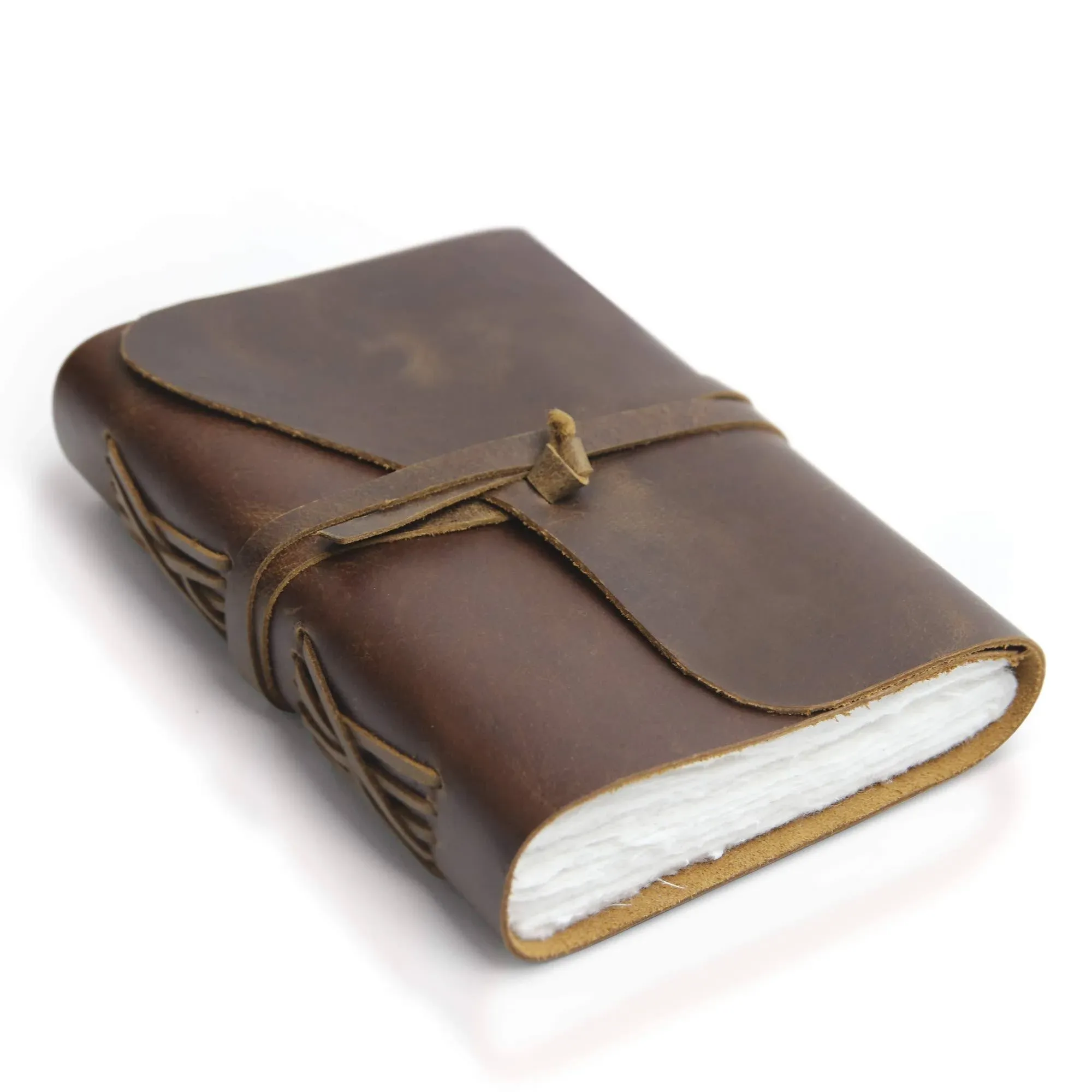 Vintage Leather Journal with Deckle Edge Flower Petal Embedded Paper