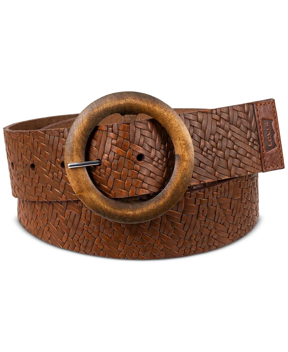 Levi's Women's Wide Wooden Buckle Woven Waist Belt