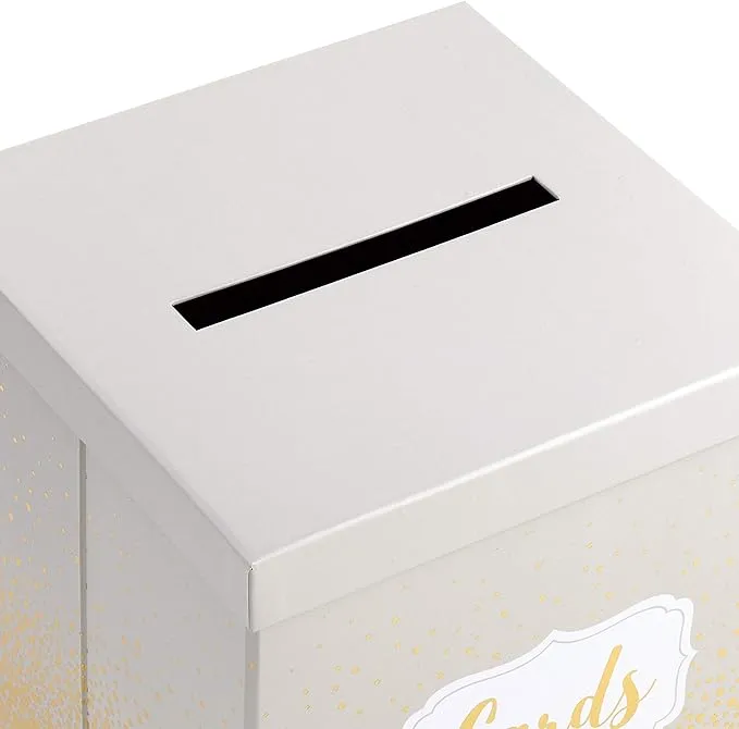 Hallmark 10" Elegant Card Receiving Box (Pearl and Gold Dots) for Weddings, Graduations, Retirements, Birthdays, Open Houses, Anniversaries