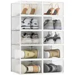 Seseno 10 Pack Shoe Storage Boxes, Clear Plastic Stackable Shoe Organizer Bins, Drawer Type Front Opening Sneaker Shoe Holder Containers