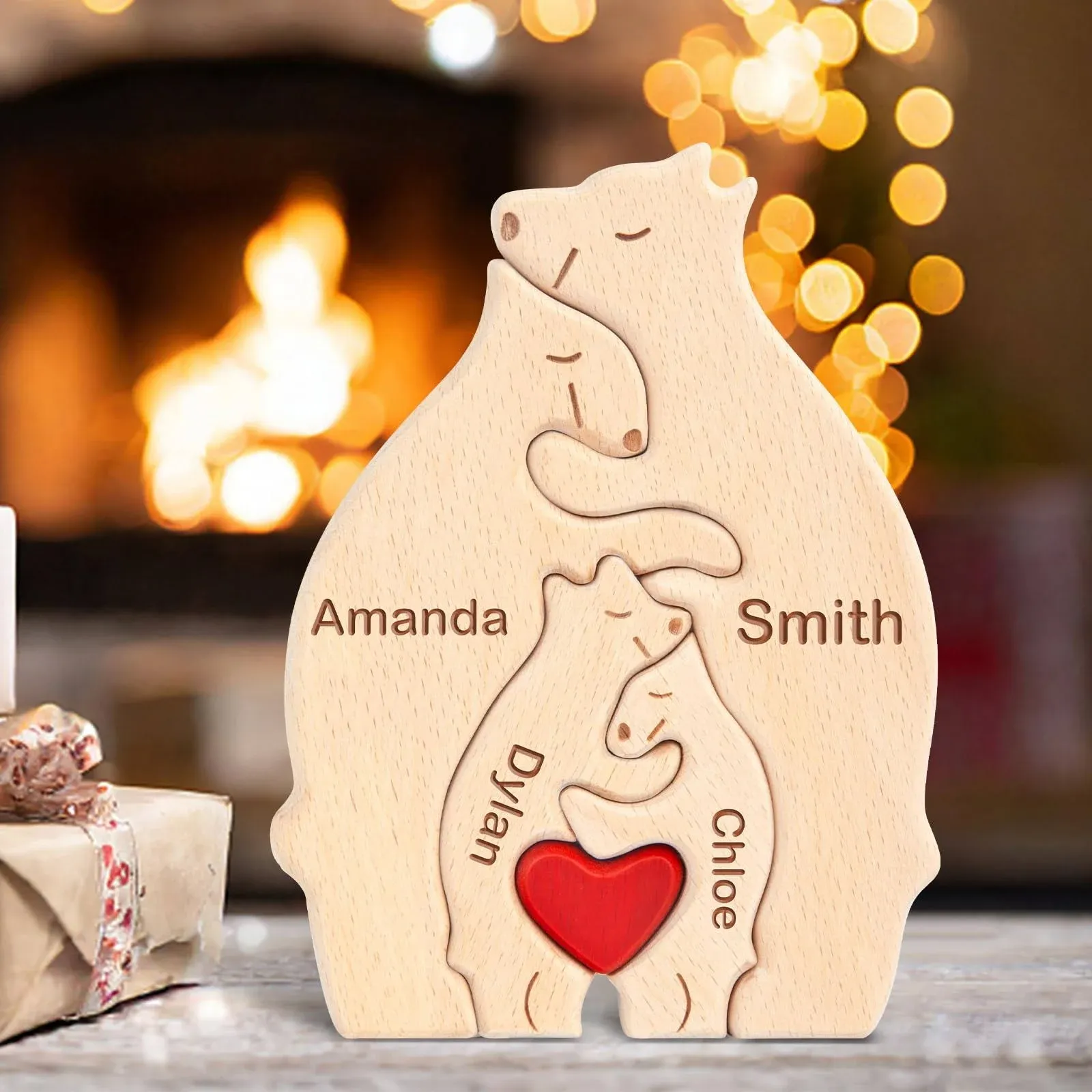 Personalized Wooden Bears Family Puzzle Gifts with 1-8 Name We are One,Jigsaw Oak Wooden Animal Sculpture Decorative for Home Decor Ideas