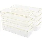 Martha Stewart Kerry Plastic Stackable Office Desk Drawer Organizers, 9" x 3", 8 Pack, with Gold Trim