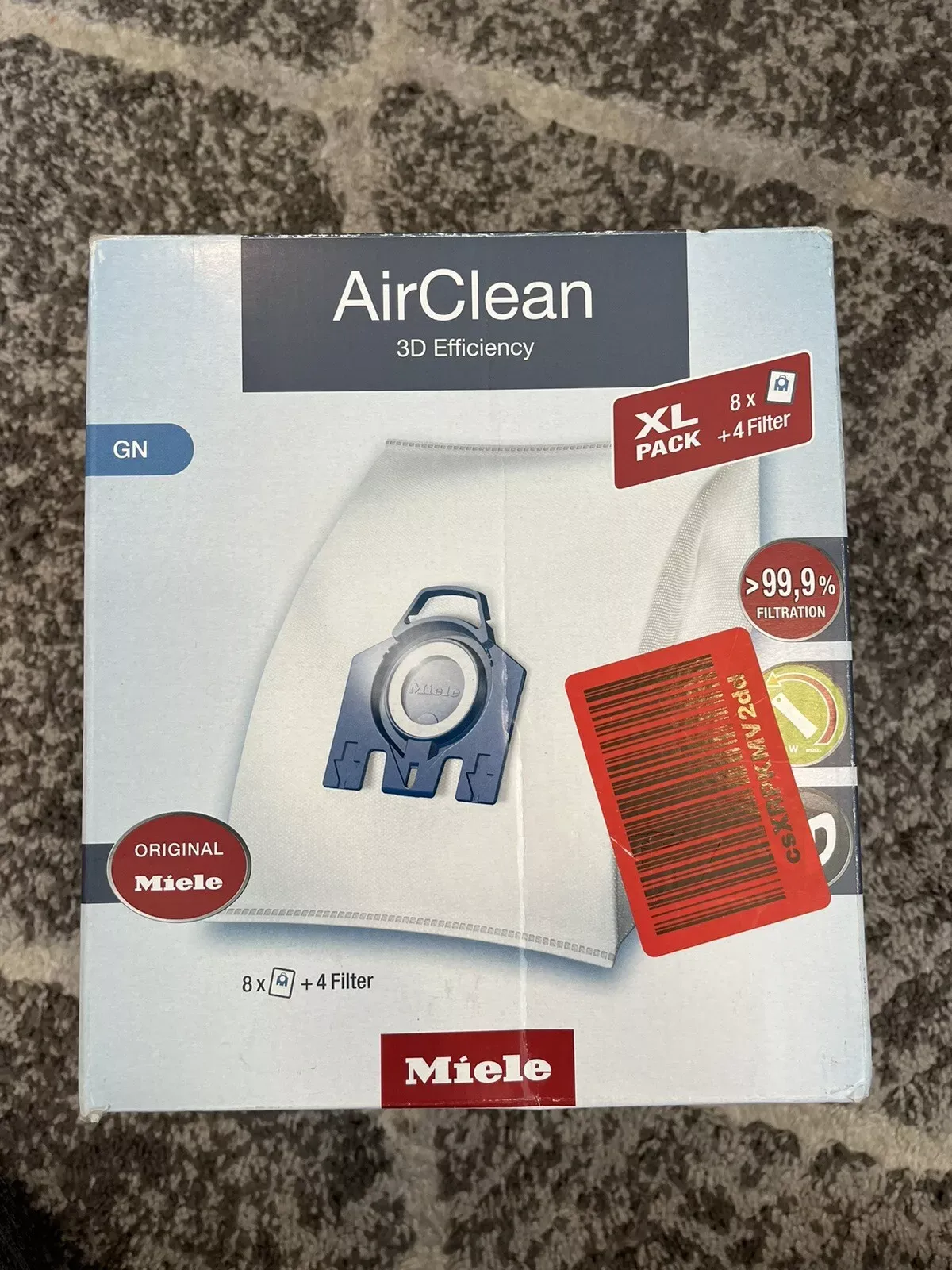 Miele AirClean 3D Efficiency Dust Bag, Type GN, XL Value Pack, 8 Bags  4 Filters