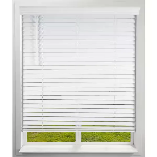 ARLO BLINDS Faux Wood Blind with Crown Valance - 34 1/4"W x 60"H, White, Cordless 2” Slat Horizontal Blind - for Kitchen, Bedroom, Living Room, Doors