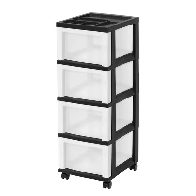 IRIS Drawer Storage Cart with Organizer Top Black