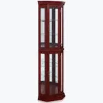 Belleze Lorona Floor Standing 5 Sided Lighted Corner Curio Cabinet Cherry