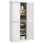 HOMCOM 72" Traditional Freestanding Kitchen Pantry Cupboard with 2 Cabinet, and Adjustable Shelves, White Wood Grain