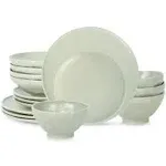 Stone by Mercer Project Nendo 16-Piece Dinnerware Set Stoneware, Service for 4, Sage-Grey