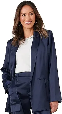 Democracy Satin Peak Lapel Collar Long Sleeve Double Button Coordinating Blazer - XL