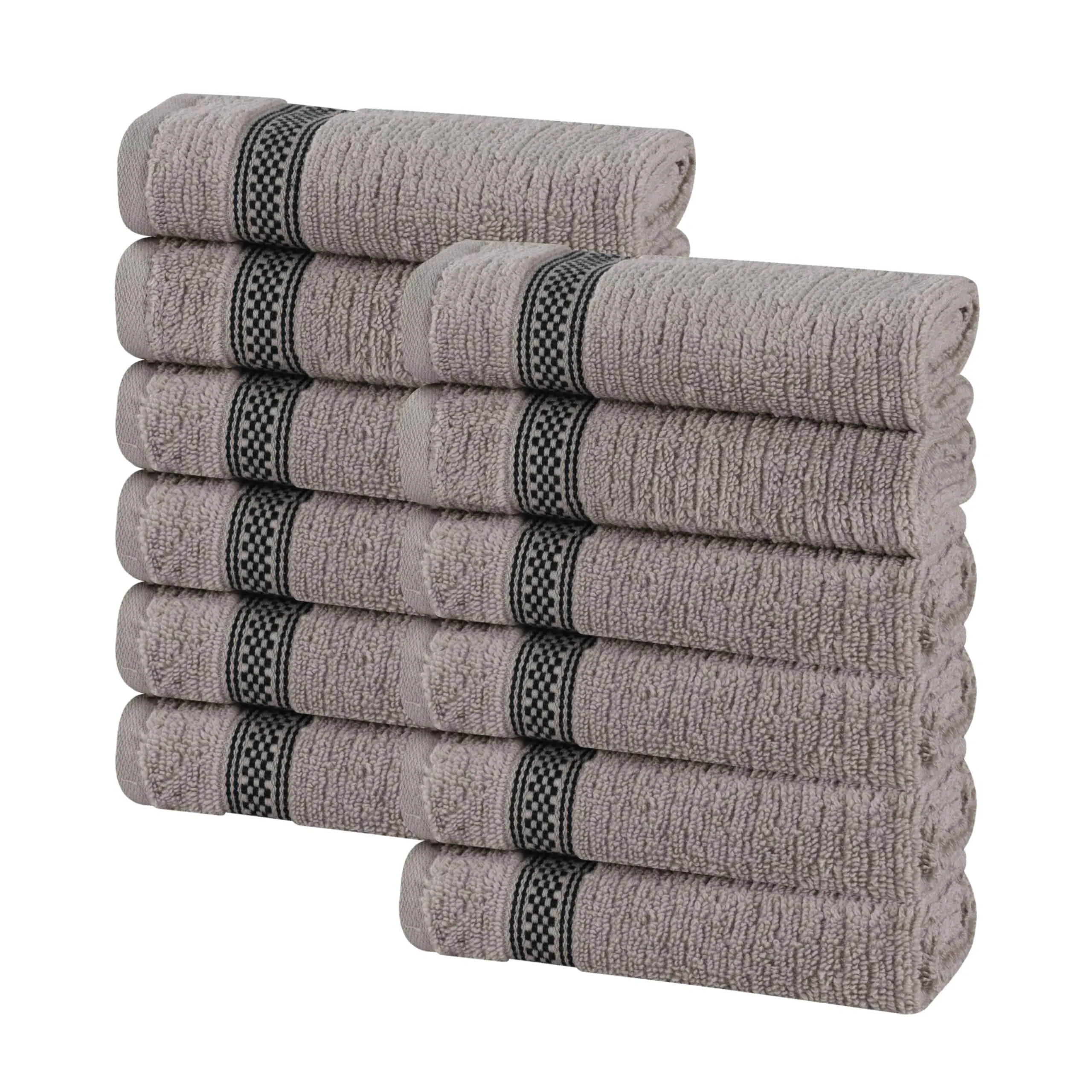 Superior Brea Zero Twist Cotton Ribbed Face Towel Washcloth Set of 12 - Grey