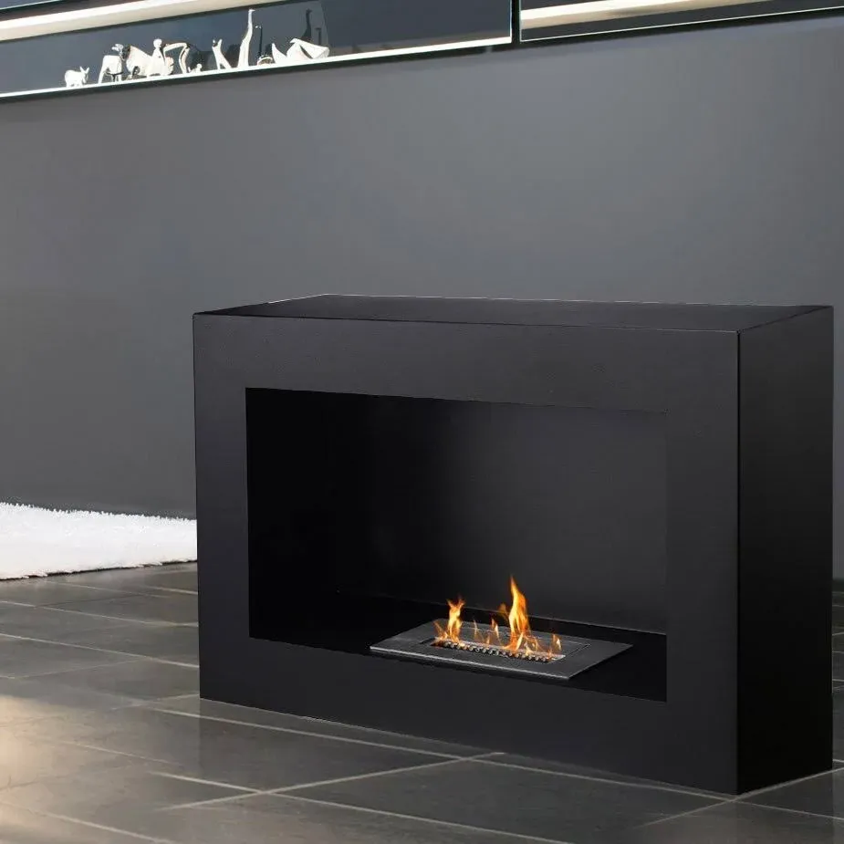 Black Freestanding Ventless Open Flame Ethanol Fireplace - Spectrum | Ignis