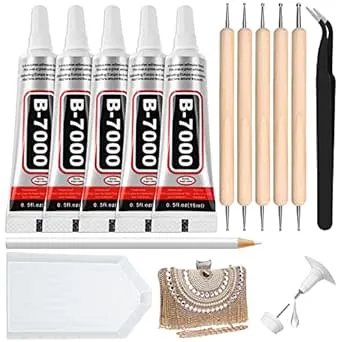 B7000 Glue Clear with Precision Tips, 5 PCS B-7000 Jewelry Bead Glue for Diamond Jewelry Rhinestone Applicator Tools Set Fabric Glue Strength Adhesive for Nail Art DIY Crafts Clothes Shoes Bags