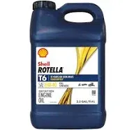 Shell Rotella T6 Full Synthetic 15W-40 Diesel Engine Motor Oil, 2.5 Gallon