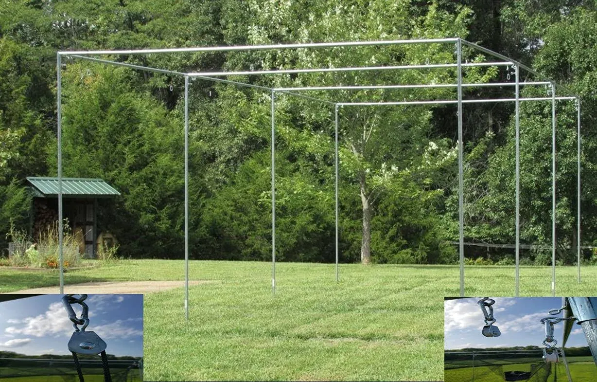 Jones-Sports EZ Up & Down 12' H x 14' W x 55' L Frame Kit Only For Batting Cage Net (Long Poles and Net not Included)