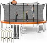 SKOK Trampolines 8FT 10FT 12FT 14FT 15FT Trampoline with Enclosure Net, Outdoor Trampoline for Kids and Adults w/Basketball Hoop, ASTM Approved, with Spring Pad, Jumping Mat & Ladder, Capacity 400lbs Mat & Ladder, Capacity 400lbs