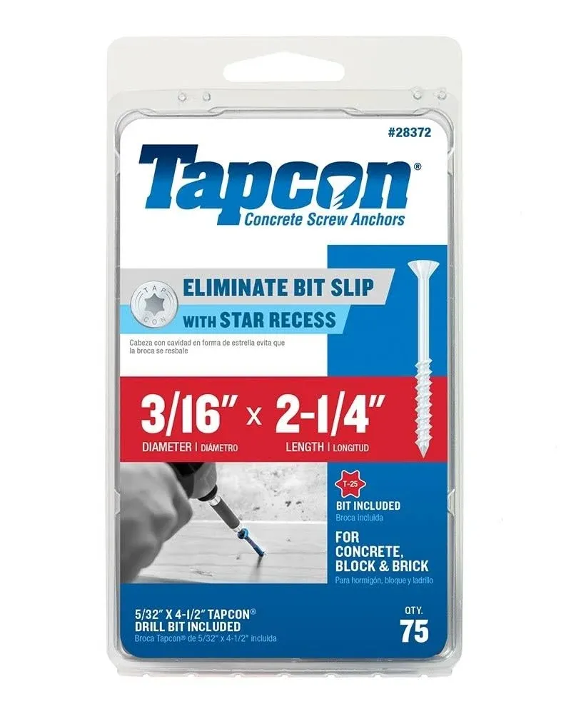 Tapcon 3/16 in. x 2-1/4 in. White Star Flat-Head Concrete Anchors (75-Pack) 28372