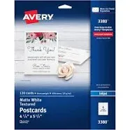 Avery 3380 Textured White Postcards Inkjet 5.5x4.25 ” 120 Cards-30 Sheets(office