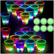 Glowing Party Beer Pong Game for Indoor Outdoor Party Event Fun, Pack with Flashing Color Bright Glow-in-The-Dark Colors for House Parties Birthdays Concerts Weddings BBQ Beach Holidays