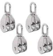 Zoeyes 4 Pack M20 Lifting Double Pulley Block Stainless Steel Heavy Duty Crane Swivel Hook Double Pulley Roller